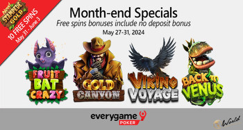 Everygame Poker Concludes May with No Deposit Bonus and Free Spins
